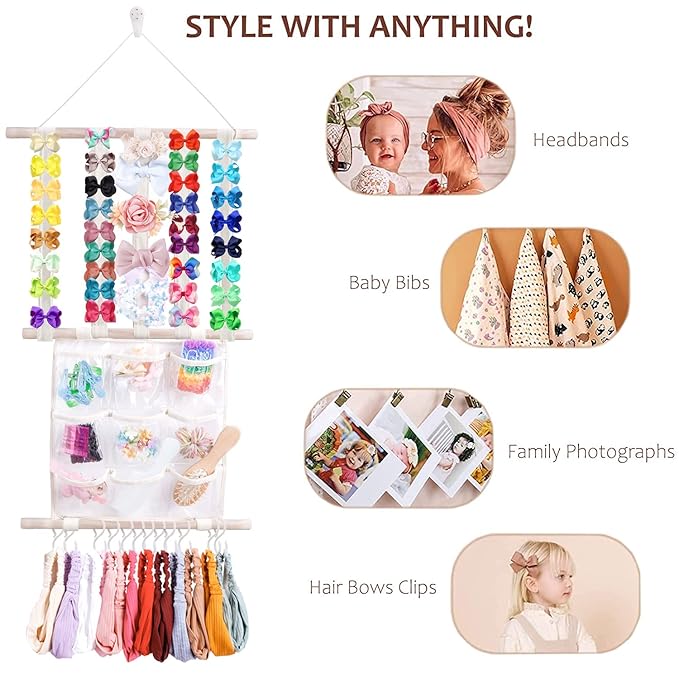 OOSAKU Headbands Holder for Girls Baby Hair Accessories Organizer Storage Wall Hanging Decor for Toddler Girls Room Wall Door Closet Hair Bows Organizer