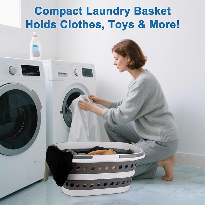 35L (9.25 Gallon) Collapsible Laundry Basket with Wheels, Large Collapse Laundry Basket with Handles, Pop-up Hamper Clothes Storage Organizer Folding Plastic Bin for Household Family Room Organization