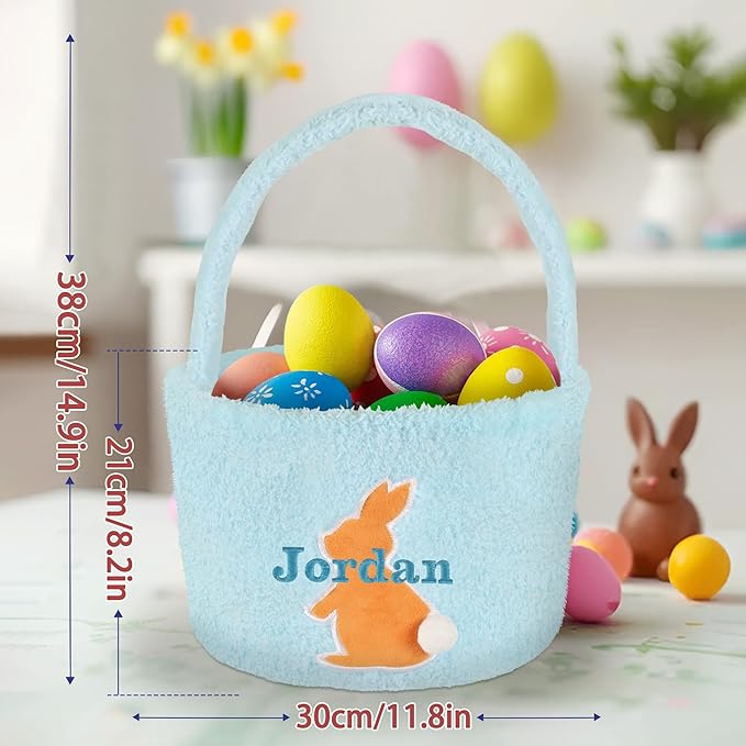 Easter Basket for Kids, VAPCUFF Easter Bunny Basket, Personalized Easter Baskets, Easter Basket with Name - - Blue Basket Brown Bunny