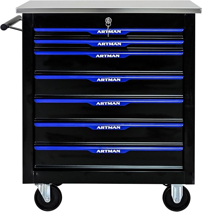 7 Drawers Rolling Tool Chest Cart PLUS ,Tool Storage Cabinet With 4 Wheels.Tool Cabinet Trolley With Locking System and Stainless Steel Countertops.Tool Storage Cart for Garage,Workshop,Warehouse