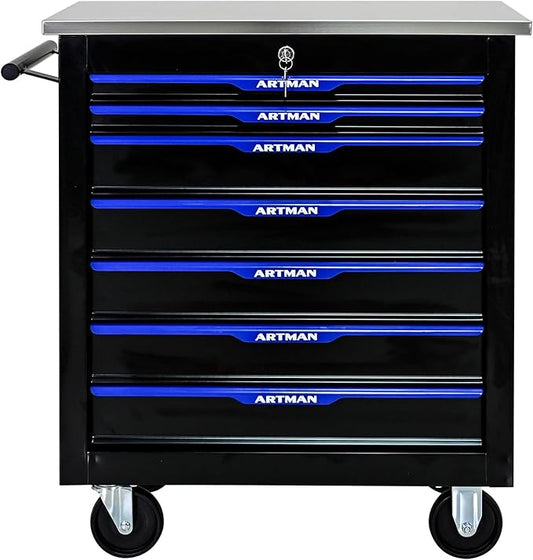 7 Drawers Rolling Tool Chest Cart PLUS ,Tool Storage Cabinet With 4 Wheels.Tool Cabinet Trolley With Locking System and Stainless Steel Countertops.Tool Storage Cart for Garage,Workshop,Warehouse