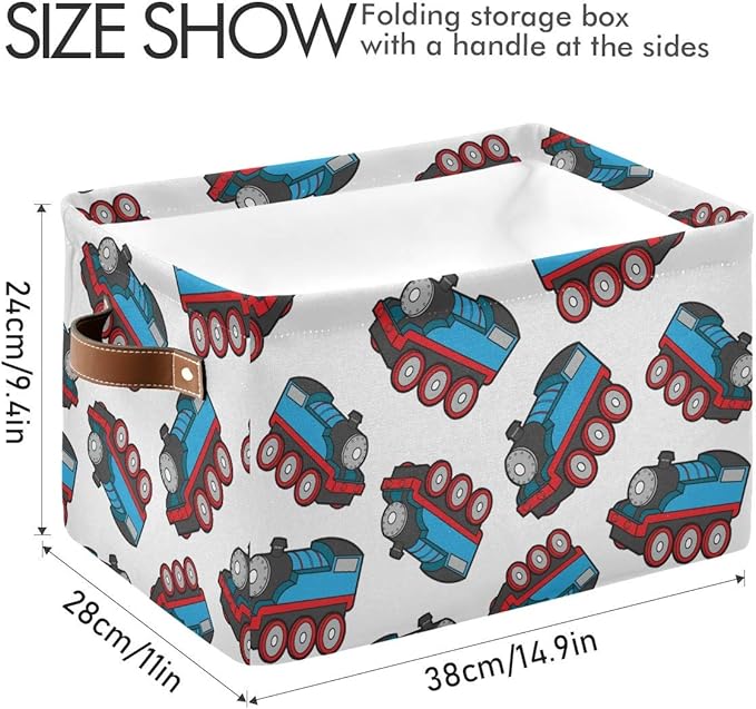 Rectangular Storage Bin Cute Train Cars Basket with Handles - Organizer Bin for Toys, Books, Laundry Basket for Kids/Pets, Playroom
