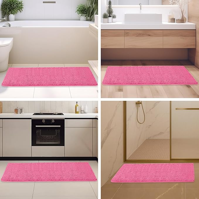 Hot Pink Bathroom Rugs – Absorbent and Washable Bath Mat, Non-Slip, Thick Soft Chenille Bath Rugs for Bathroom Floor, Shower, Sink - 26" x 44"
