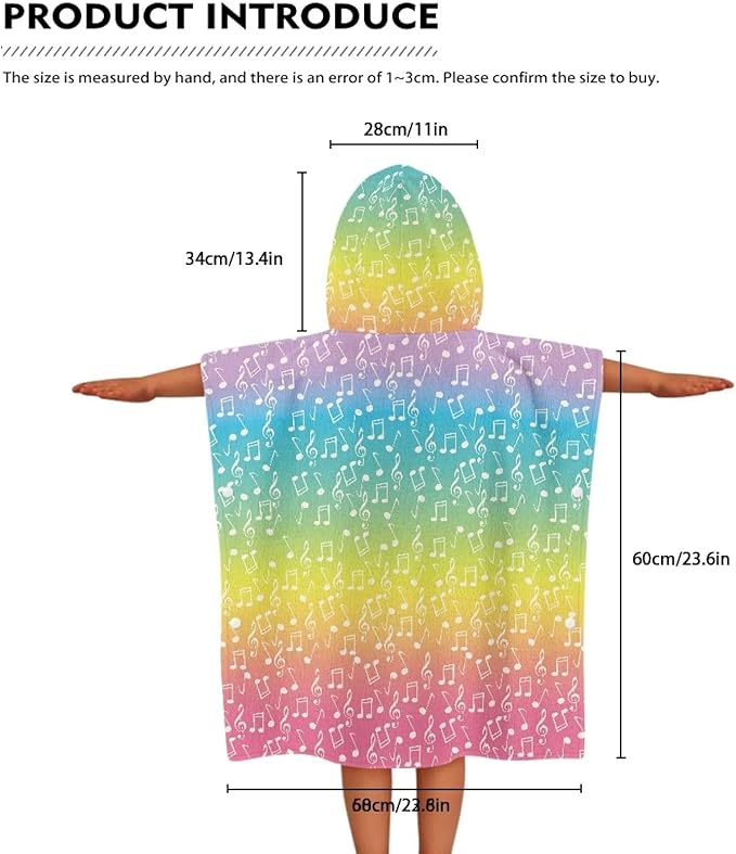 Hooded Beach Towel for Kids Rainbow Musical Note Large Towel Wrap Ultra Absorbent Natural Baby Stuff Baby Bath Shower Decorations for Boys Girls