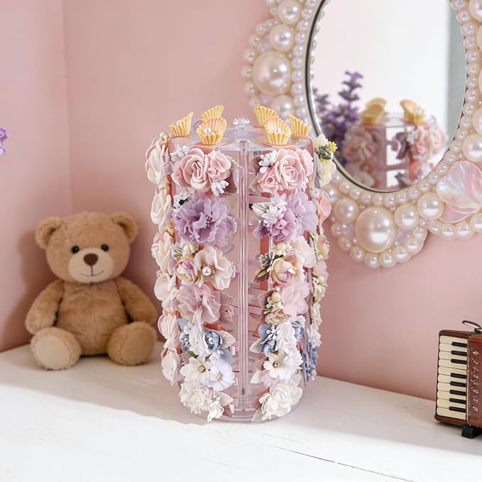 Rotating Bows Organizer for Girls, Hair Clip Holder Claw Storage Hair Accessories Rack Display Stand for Baby Nursery Toddler Room Decor