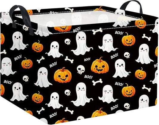 HIYAGON Rectangular Halloween Basket for Boys and Girls Kids Trick or Treat Pumpkin Basket for Halloween Parties Cute Storage Bin Organizer Box Room Decor(Black halloween)