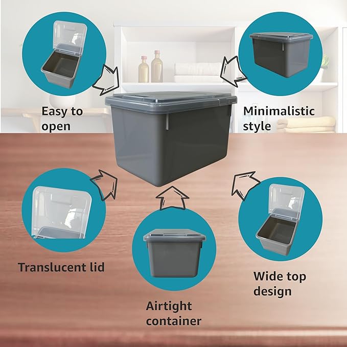 Skywin TidyFriend Laundry Pods Container with Lift Up Lid, 12.4" x 6.5" x 8.7", Airtight Storage Keeps Pods Fresh, Laundry Detergent Container & Dishwasher Pod Holder (Grey)