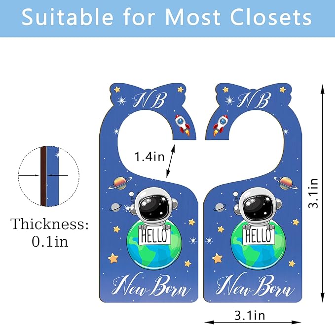 Baby Closet Dividers for Clothes Organizer - Set of 8 Wooden Double-Sided Blue Baby Clothes Size Hanger Organizer from Newborn to 24 Months for Daycare Wardrobe, Boy Nursery Decor