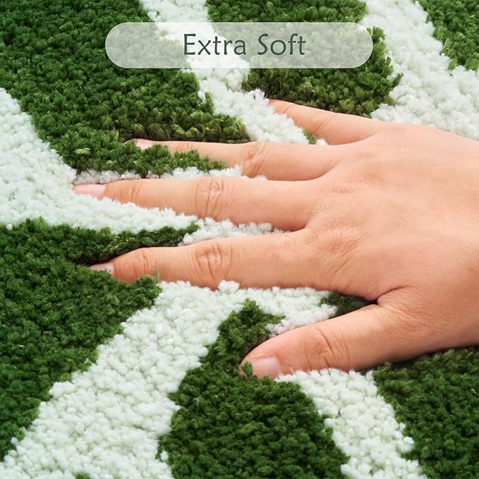 Green Leaf Bathroom Rugs-Tropical Leaves Shaped Bath Mat for Cute Bathroom Decor Alocasia Leaf Plant Rug for Boho Bedroom Washable Sage Green Shower Mat 20''x35.5''