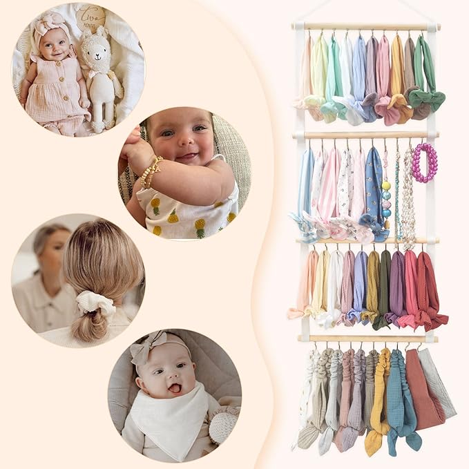 POVETIRE Headband Holder Head Bands Organizer for Girls, Baby Headbands Hair Accessories Organizer Storage Wall Hanging Decor for Nursery Toddler Girls Room