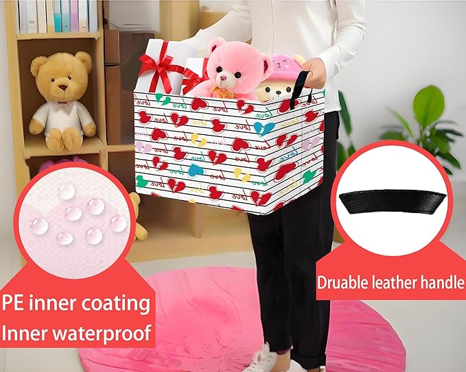 Large Valentine's Day Basket Heart Shaped Storage Bin for Gifts Collapsible Organizer Room Decor (Black Cross Bar Love)
