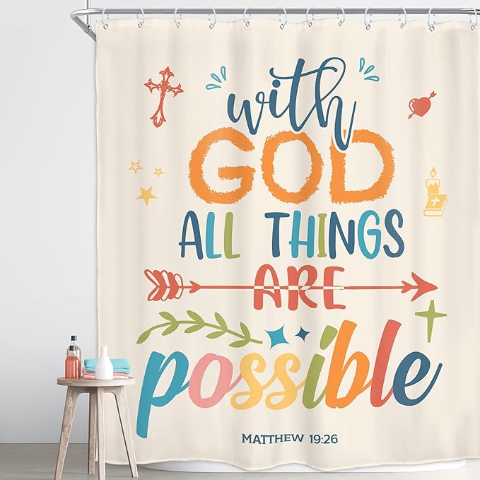 Homewelle Colorful Bible Verse Shower Curtain Inspirational Motivational Positive Quote Encouragement Scripture 60Wx72H Inch Multicolor for Kids Girl Women Waterproof Polyester Fabric Bathroom Bathtub