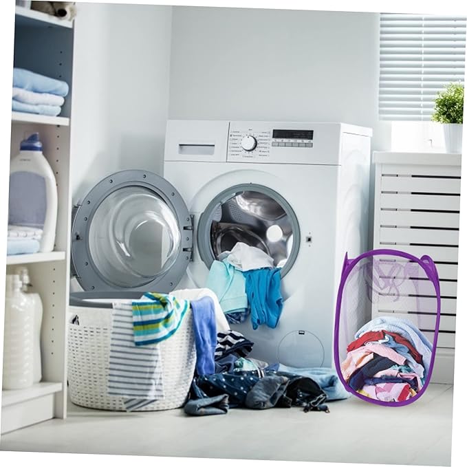 Foldable Mesh Laundry Basket with Side Pocket - Breathable Pop-up Hamper for College Dorms Small Apartments and Travel - Portable Clothes Hamper 19 Inch