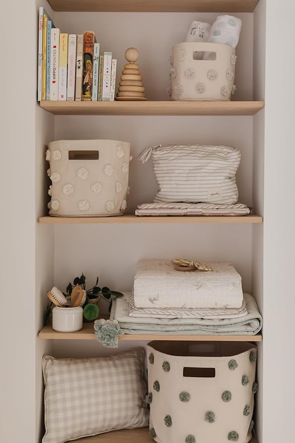 Pehr Pom Pom Trio Bundle, Grey | Bin, Pint & Mini | 100% Cotton Canvas, Handmade Decorative Organizers | Stylish Nursery & Playroom Storage, Durable & Functional