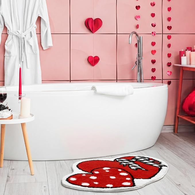 Heart Bathroom Heart Rug Cute Summer Door Bow Mat Bath Mat Love Shape Shower Bathroom Decoration Rug Non Slip Washable