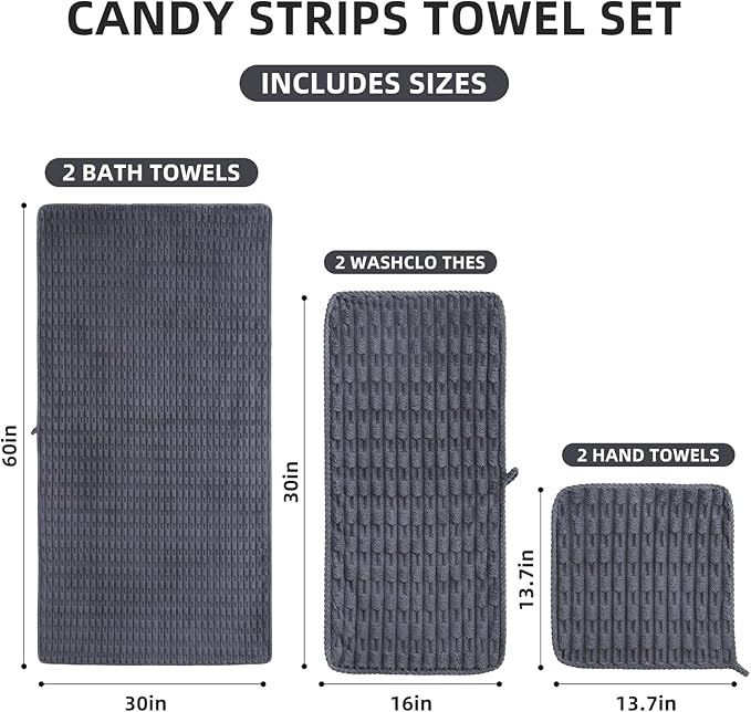 30X60 Inches Regular Bath Towels Sets of 6 for Bathroom Super Soft Quick Dry 2 Bath Towels 2 Hand Towels 2 Washcloth Towels Microfiber Shower (Charcoal Grey, 6 Piece)