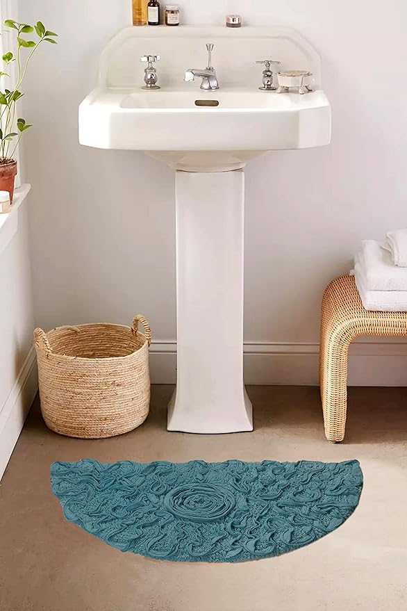 Home Weavers Bell Flower Collection 100% Cotton Tufted Bath Rugs, Extra Soft and Absorbent Bath Rugs, Non-Slip Bath Mats, Machine Washable, Bath Mats for Bathroom Floor, 17"x30" Slice Rug, Blue
