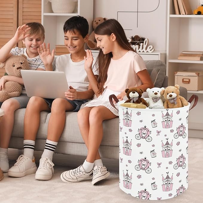 Princess Castle hamper,kids collapsible canvas waterproof girl storage box, Cute Kids Toy Storage Bin,Nursery Hamper,Toy Bins,Gift Baskets(Pink castle)