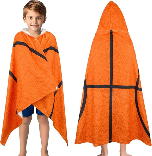 Hooded Towels for Kids Basketball 60" x 35" Toddler Bath Beach Towel Poncho with Hood Super Soft and Absorbent 100% Microfiber for Boys Ages 5-12