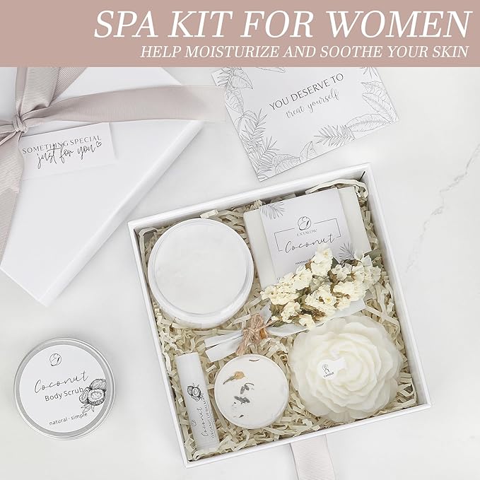 Spa Gifts for Women Bath and Body Gift Basket Valentines Day Gifts Coconut Lavender Home Spa Set Self Care Gift for Mom Sister Her Wife Birthday Gifts Spa Kit Care Package Thank You Gift