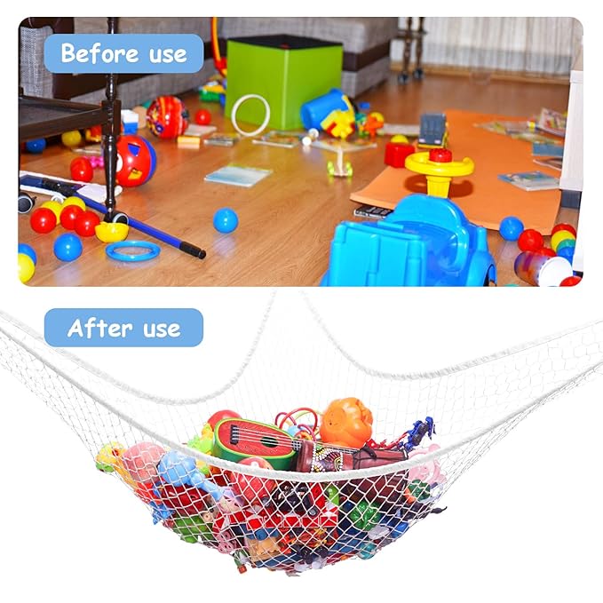 Stuffed Animal Hammock, Toy Hammock Storage Net, LXUNYI Mesh Toy Net Holder Jumbo Wall Corner Giant Baby Kids Children Stuff animals Hammocks Net Organizer for Bedroom (White, 84 inch)