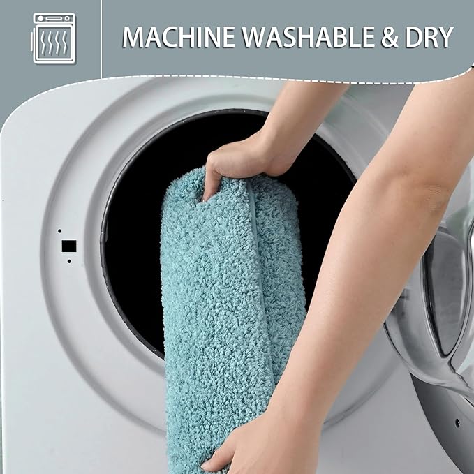 HOMORE Bathroom Rug Set 2 Piece, Soft Absorbent Bath Mats Set,Machine Washable Spa Blue Bath Rug Sets for Bathroom Non Slip,(21"x34"+21"x21") Plush Shaggy U Shape Contour Toilet