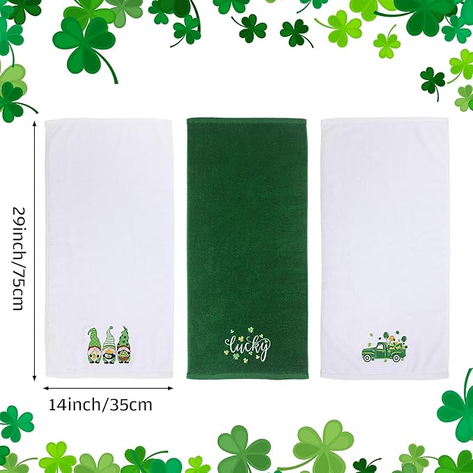 3 Pack Valentine's Day Bath Hand Towels Embroidered 100% Cotton 13.7 x 29.5 in Valentines Red Heart Love Bathroom Kitchen Decorations Valentines Day Dish Towel Gift Set(Green,Gnome)