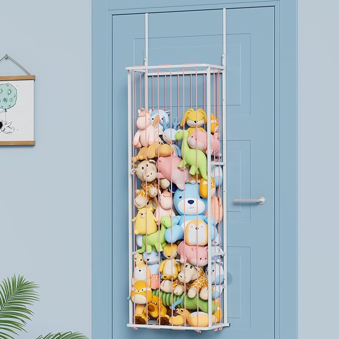 SWTYMIKI Large Stuffed Animal Storage - Over The Door Stuffed Animal Organizer, Toy Stuffy Storage for Nursery Play Room Bedroom Kid Room, Plush Organizer (Pink, 3-Tier)