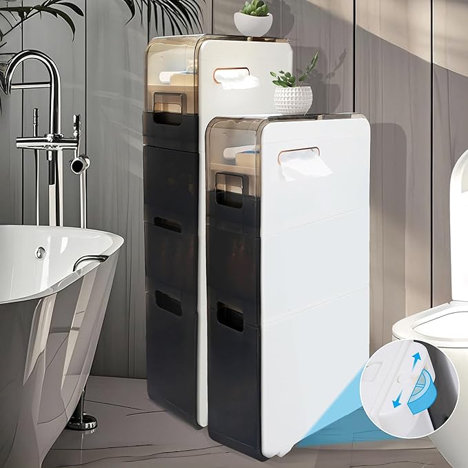 Ultra Thin Bathroom Locker Plastic Locker with Drawers for Living Room, Bathroom, Kitchen, Room and Other Small Items (4 Tiers)