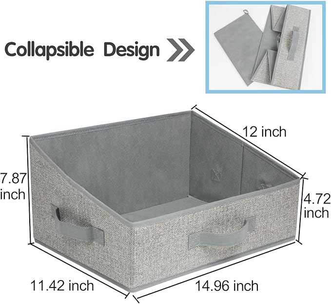 6 Pack Closet Storage Bins for Shelves, Shelf Baskets for Organization, Closet Organizers and Storage, Trapezoid Storage Bin Closet Shelf Organizer for Clothes,Toy,Towel,Book,Baby Clothing (6PC-Gray)