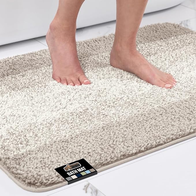 GORILLA GRIP Soft Plush Bathroom Rugs with Textured Rubber Backing, 40 x 24 Absorbent Quick Dry Bath Mat, Machine Washable Shower Mats, Home Décor Accessories, Bathmat Rug Floor Essentials, Beige