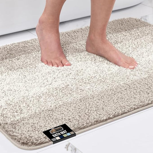 GORILLA GRIP Soft Plush Bathroom Rugs with Textured Rubber Backing, 40 x 24 Absorbent Quick Dry Bath Mat, Machine Washable Shower Mats, Home Décor Accessories, Bathmat Rug Floor Essentials, Beige