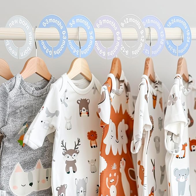 Baby Closet Size Dividers for Clothes 0-24 Months, 8 Pack Small Round Closet Divider Double-Sided Design Fits Most Rods, Blue Nursery Clothing Organizer & Wardrobe Decor