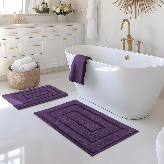 GRANNY SAYS Bathroom Rugs Sets 2 Piece,Soft Bath Mats for Bathroom, Bath Rugs Non Slip Washable, Absorbent Bath Rug for Tub,Shower and Toilet, Bath Mat Set (Purple, 20" x 32" + 16" x 24")