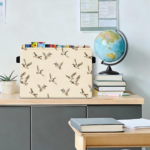 Rustic Mallard Duck Storage Bins Box with Handles, Mallard Duck Nursery Decor, Farmhouse Ducks Laundry Basket Hamper Collapsible Clothes Toys Organizer for Kids Boys Bedroom Bathroom