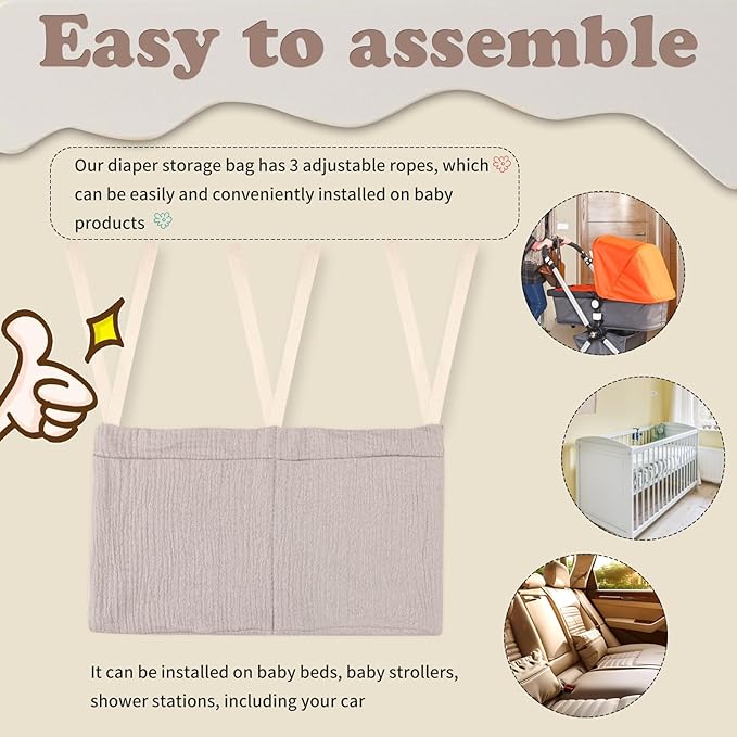 Dormitory Bed-Bunk Organizing Bag Nappy-bags Organizer Bedside Hanging Bags Milk Bottle Bib-Storage Bag Crib Organizer Bag Baby Nappy-Bag cotton (pink)