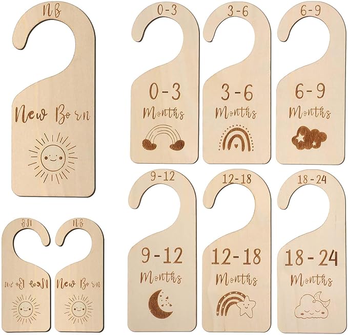 Wooden Baby Closet Dividers Double-Sided Wooden Baby Wardrobe Babies Closet Organizer for Clothes Organizer Adorable Clothes Size Hanger Holder Nursery Decor Birthday Gift for Babies Room