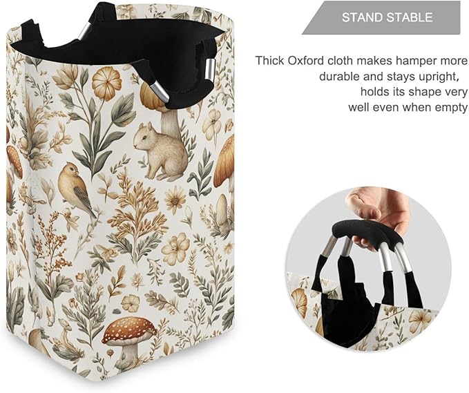 Mushrooms Berries Large Laundry Hamper Basket, Collapsible Laundry Bag Storage Bins Baskets with Handles for Laundry, Bedroom, Home Decor