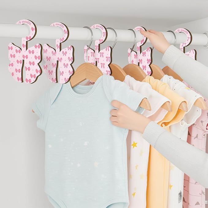 Baby Clothes Dividers for Closet - Set of 8 Wooden Baby Size Closet Dividers Newborn to 24 Months, Newborn Organizer for Girls, Delicate Butterfly Bow Baby Nursery Decor Kit Newborns Gift Baby Shower