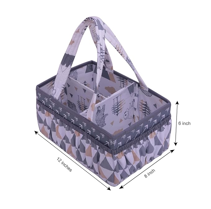 Bacati Woodlands Grey/Beige Neutral Cotton Nursery Storage Caddy, Beige/Grey
