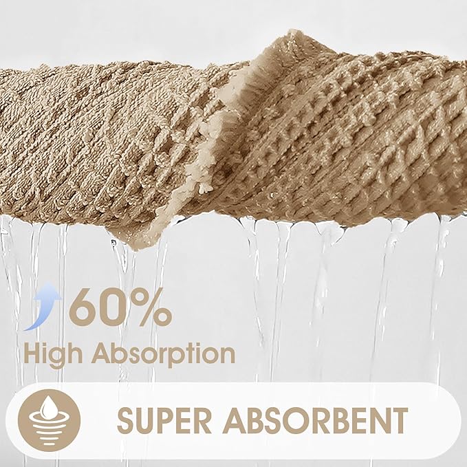 Accumtek Extra Large Waffle Bath Mat, 5'x2' Beige, Super Absorbent Non-Slip Quick Dry Bathroom Rugs with Tassels, Machine Washable Ultra Soft Boho Bath Rugs for Floor, Toilet Mats Boho Farmhouse Decor