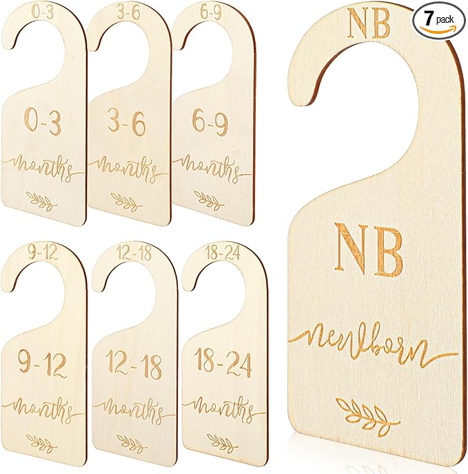 7pcs Wooden Baby Clothes Dividers for Closet, Clothes Size Markers for Baby, Nursery Closet Dividers for 0-24 Months for Home Nursery Cloth