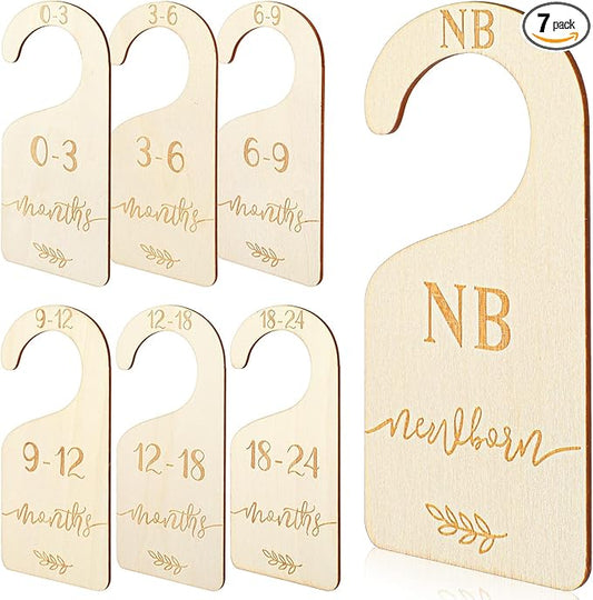 7pcs Wooden Baby Clothes Dividers for Closet, Clothes Size Markers for Baby, Nursery Closet Dividers for 0-24 Months for Home Nursery Cloth