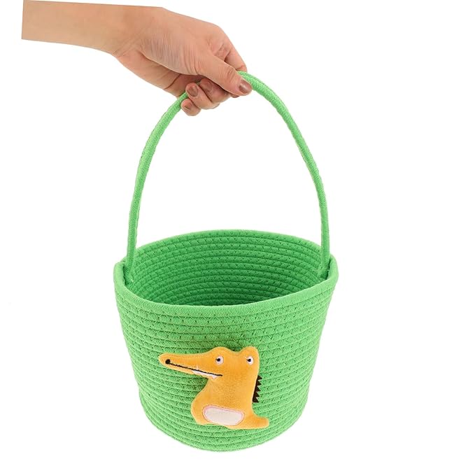 Vaguelly Handwoven Small Cotton Rope Basket for Shower and Wedding Candy Container Lightweight Mini Dinosaur Snack Bucket Nursery and Boy Girl Storage Pet Toy Organizer Portable Woven Crate