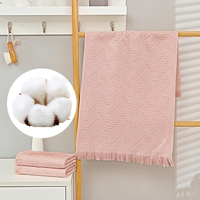 4-Pack Pink Luxury Decorative Bathroom Hand Towels – 13"x29.1" Boho Bath Hand Towels Set with Jacquard Weave & Fringe, Cotton Absorbent Soft Face Towels for Kitchen/Bathroom/Farmhouse