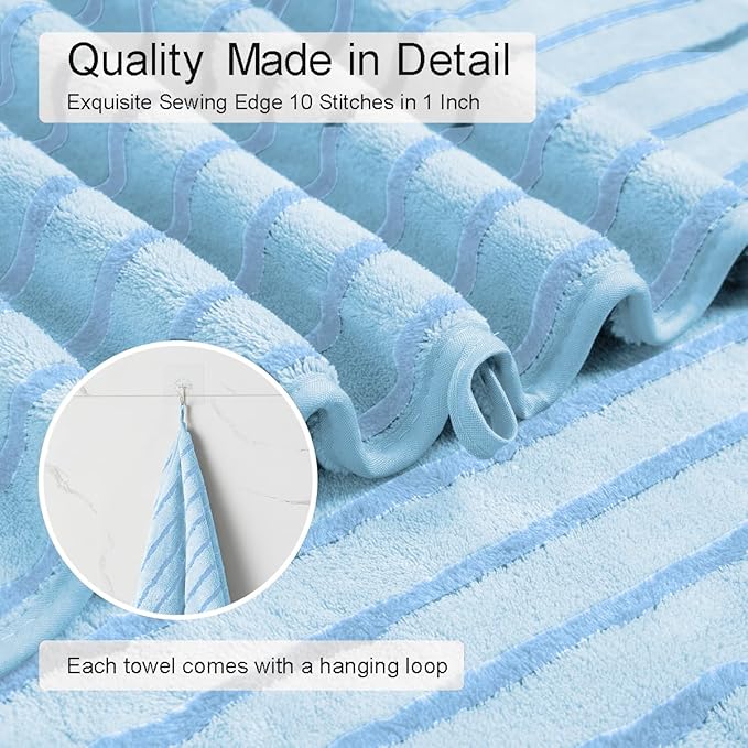4 Piece Blue Cabana Stripe Large Bath Towels 35"x70" Oversized Bath Sheet Super Soft Breathable Jumbo Bathroom Towels Highly Absorbent Shower Towel Quick Dry Beach Chair Towel Spa Gym Hotel Towel Set