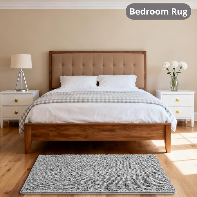 Gray Bathroom Rugs 40"x60" - Large Plush Chenille Non-Slip Runner Bath Mat - Absorbent, Washable, Soft Decor for Shower, Sink, Tub, Floor, Home Accessories