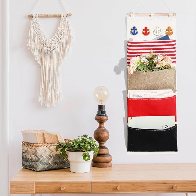 Fish Extender Cruise Gift Hanging Organizer with 4 Pockets and Iron on Anchor Patch Cabin Door Storage Bag 2026 Fe for Cruise Essentials Exchange Gift Pixie Dusting(Orange,White,Red,Blue)