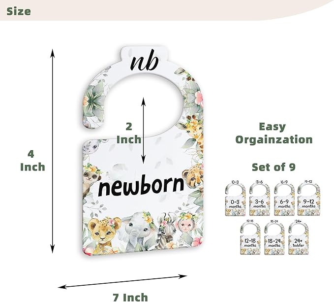 Jungle Animals Baby Closets Organizer, Nursery Closets Dividers for Newborn to 24 Months, Greenery Hangers with Double Size Dividers