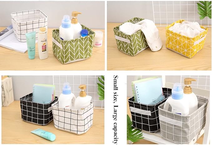 Mini Storage Baskets Collapsible Canvas Basket Bins Desk Nursery Organizer Fabric Boho Storage Basket - 6 pack